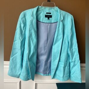 Talbots Aberdeen Women's Teal Linen Blazer Size 12 Coastal Grandma Resortwear